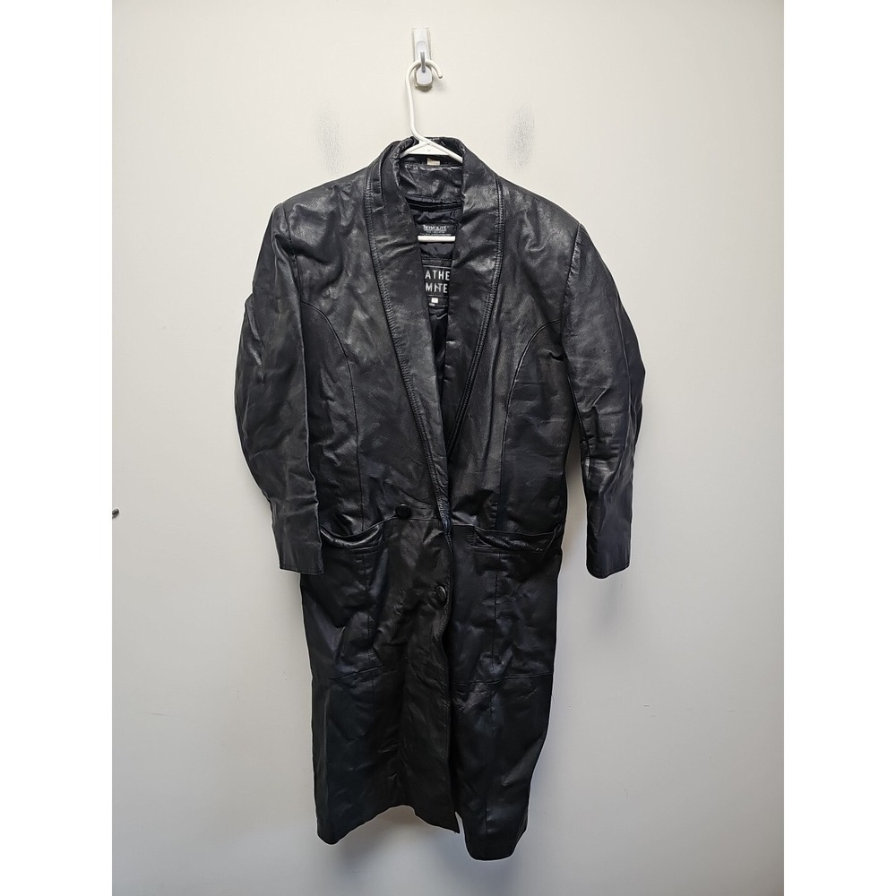 The Limited Leather Trench Coat Womens S‎ Black Midi Shoulder Pads VTG 80s 90s